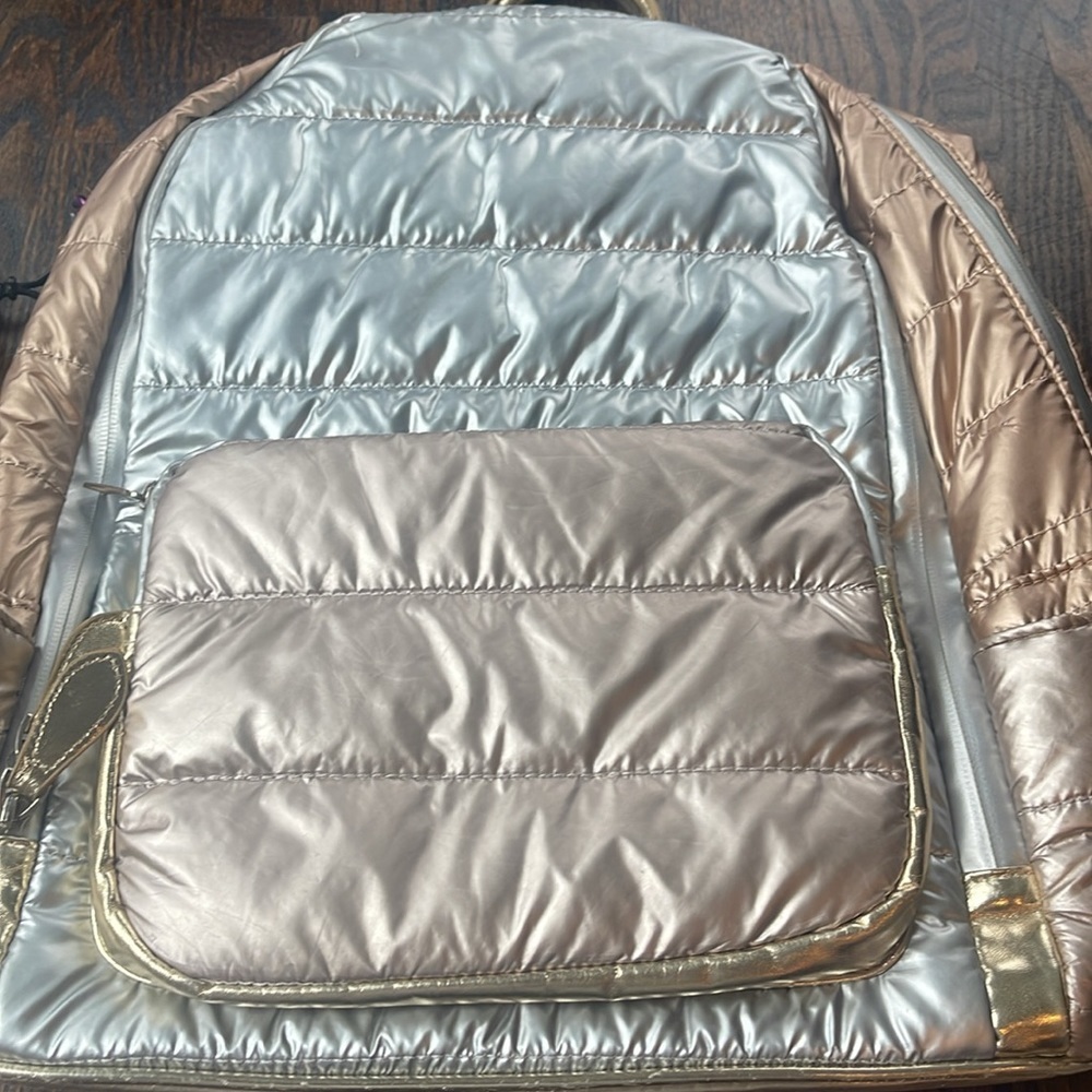 Puffer Backpack- Silver/Rose Gold Back pack. Bari Lynn brand - Picture 3 of 16